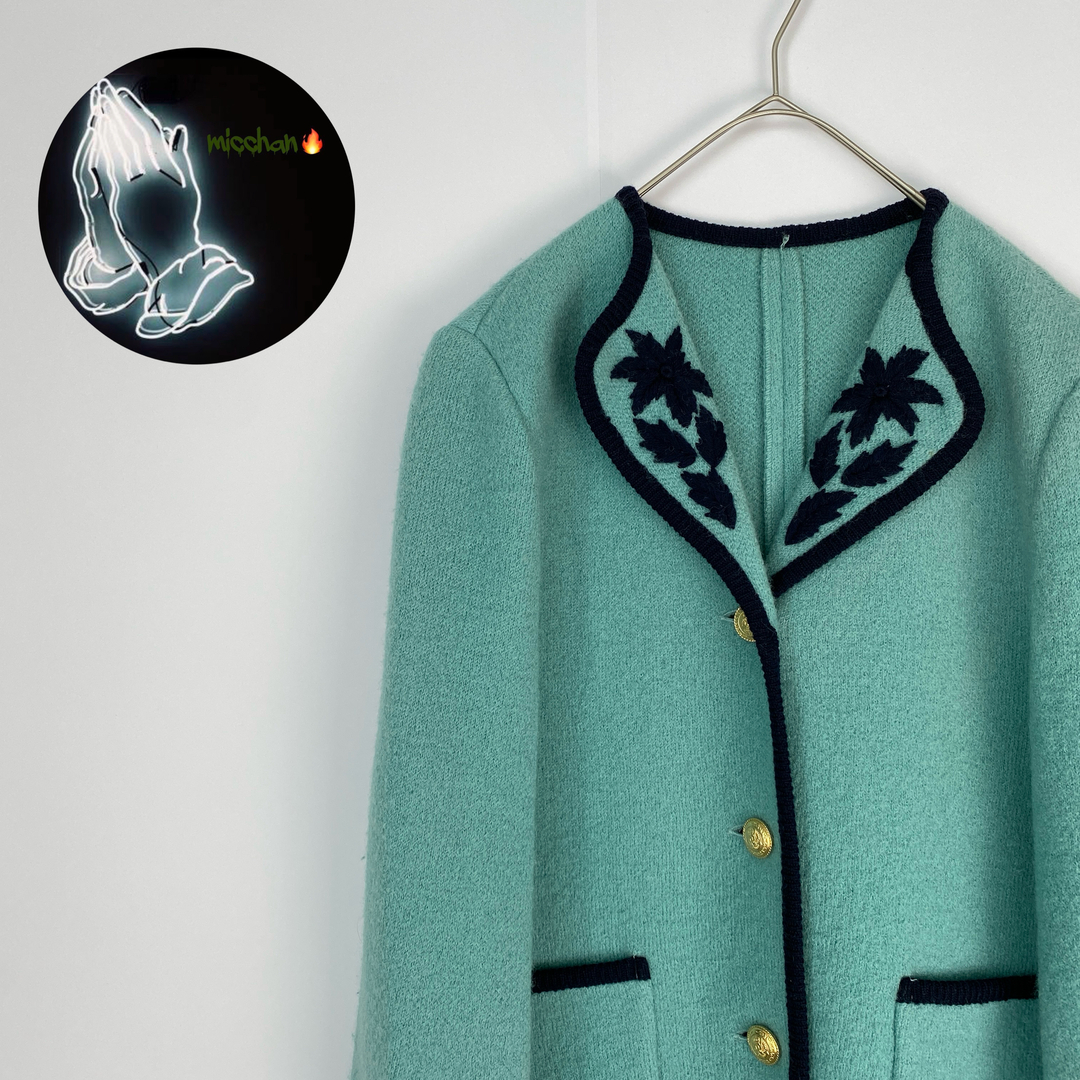 【ジャケット　金ボタン　ウール100%　薄緑　古着】 メンズのジャケット/アウター(その他)の商品写真