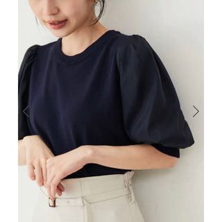 ViS - 美品 VIS ビス 袖オーガンジー半袖ニットプルオーバー ネイビー