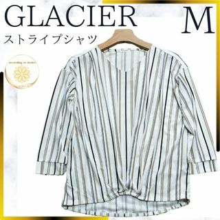 GLACIER - グラシア レディース シャツ ブラウス 7分袖 ストライプ フォーマル m 春