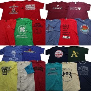 古着卸 まとめ売り カラーmix プリント 半袖Tシャツ 20枚セット (メンズ XL ) カレッジ系 丸首 ワンポイント ブルー MS1268(その他)