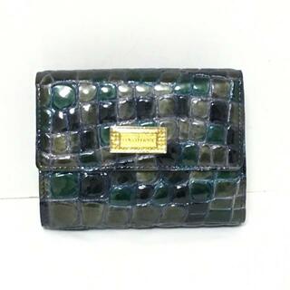 COCCO FIORE(コッコフィオーレ) Wホック財布美品  - 9170223 ダークネイビー×グリーン×イエロー 型押し加工 エナメル（レザー）(財布)