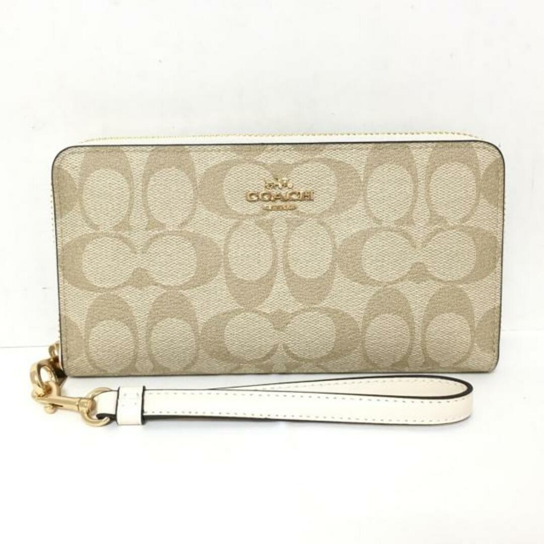 COACH(コーチ)のCOACH(コーチ) 長財布美品  シグネチャー柄 C4452 アイボリー×ベージュ PVC(塩化ビニール) レディースのファッション小物(財布)の商品写真