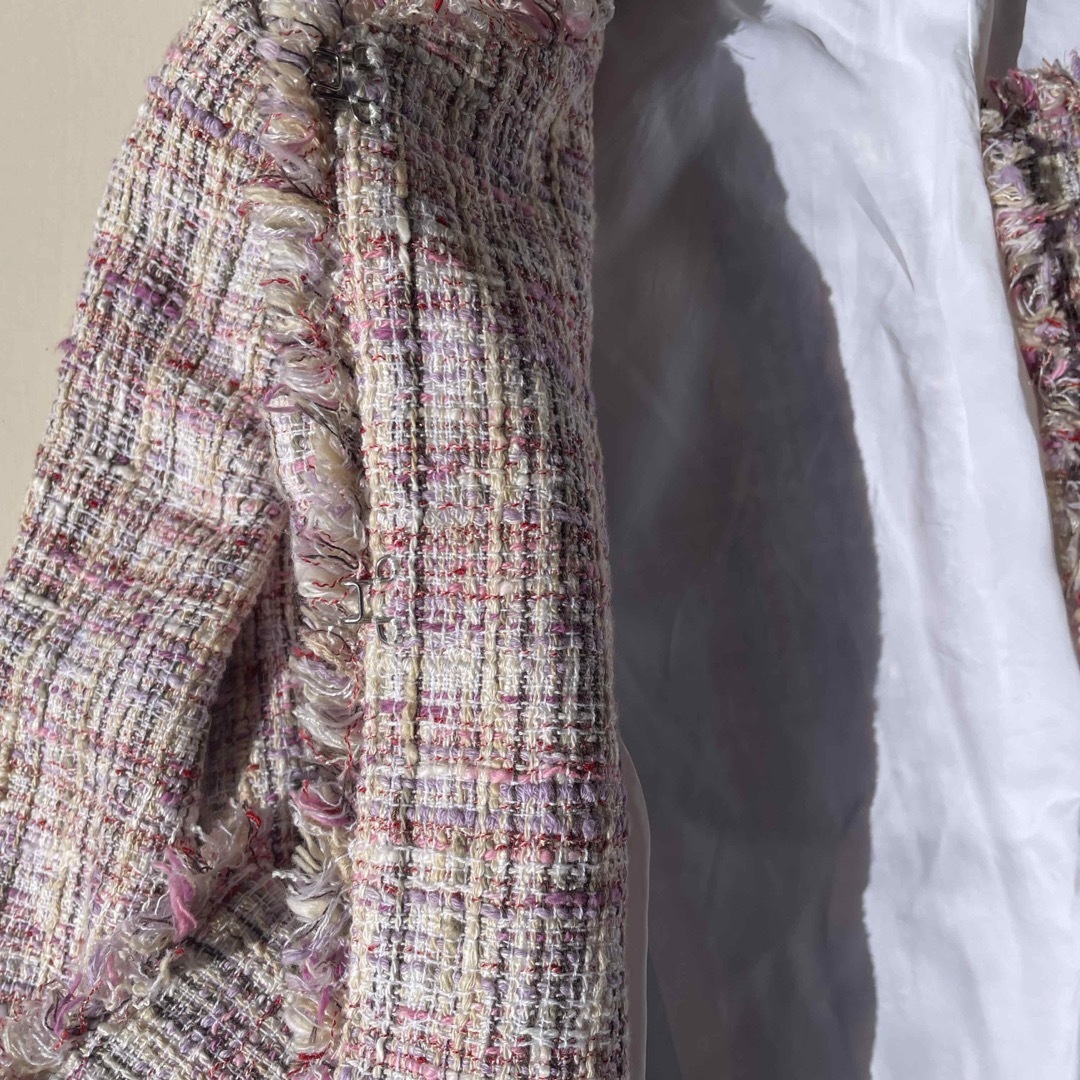 ANAYI(アナイ)の美品　アナイ　ツイードジャケット　ピンク レディースのジャケット/アウター(ノーカラージャケット)の商品写真