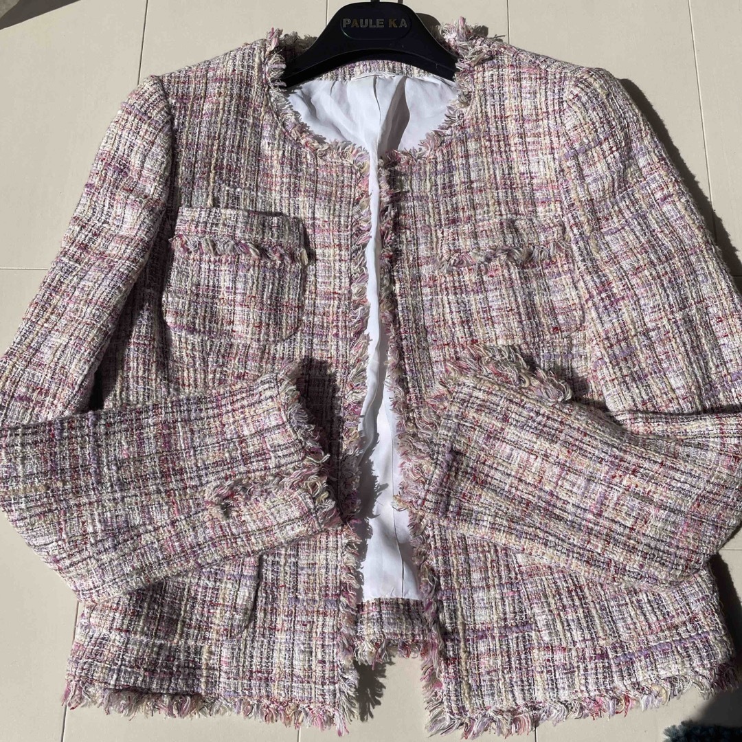 ANAYI(アナイ)の美品　アナイ　ツイードジャケット　ピンク レディースのジャケット/アウター(ノーカラージャケット)の商品写真