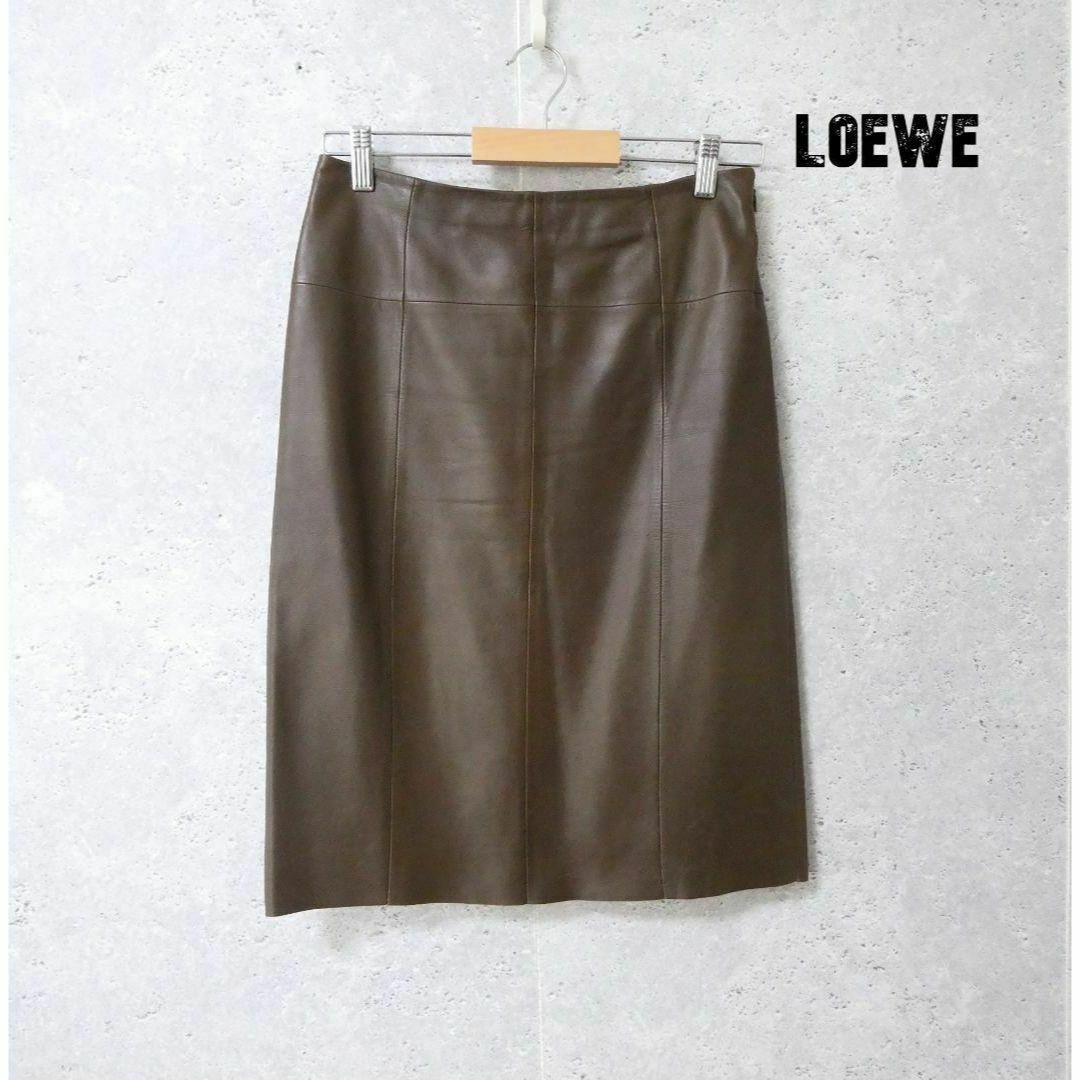 LOEWE(ロエベ)の美品 LOEWE ラムレザー 膝丈 ミディ丈 台形スカート レディースのスカート(ひざ丈スカート)の商品写真