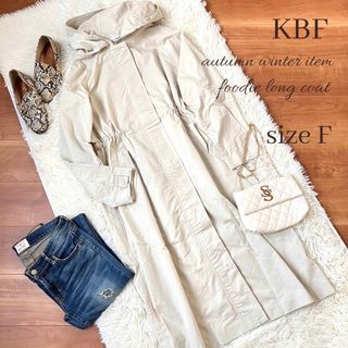 KBF - ◆上質◆KBF◆フード付き薄手ドロストロングコート◆アイボリーベージュ◆Fフリー