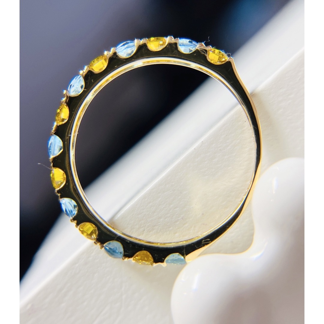 [新品同様]K18YGゴールド金ダイヤモンド天然ブルートパーズリング指輪日本製 レディースのアクセサリー(リング(指輪))の商品写真