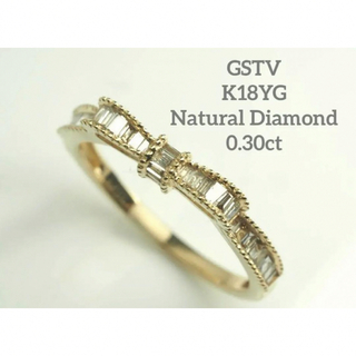 GSTV リボンモチーフ　人気のテーパーカットK18YG天然ダイヤモンドリング(リング(指輪))