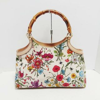 グッチ(Gucci)のGUCCI(グッチ) トートバッグ バンブー,フローラ 137395 白×ライトブラウン×マルチ キャンバス×レザー×ウッド(トートバッグ)