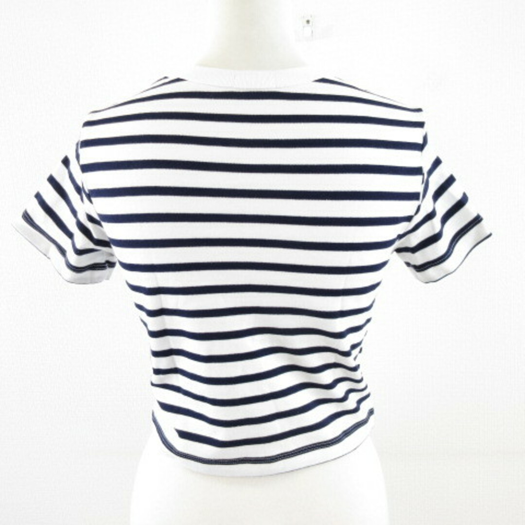 GU(ジーユー)のジーユー GU コットンボーダーミニTシャツ 半袖 紺 白 S *A630 レディースのトップス(Tシャツ(半袖/袖なし))の商品写真