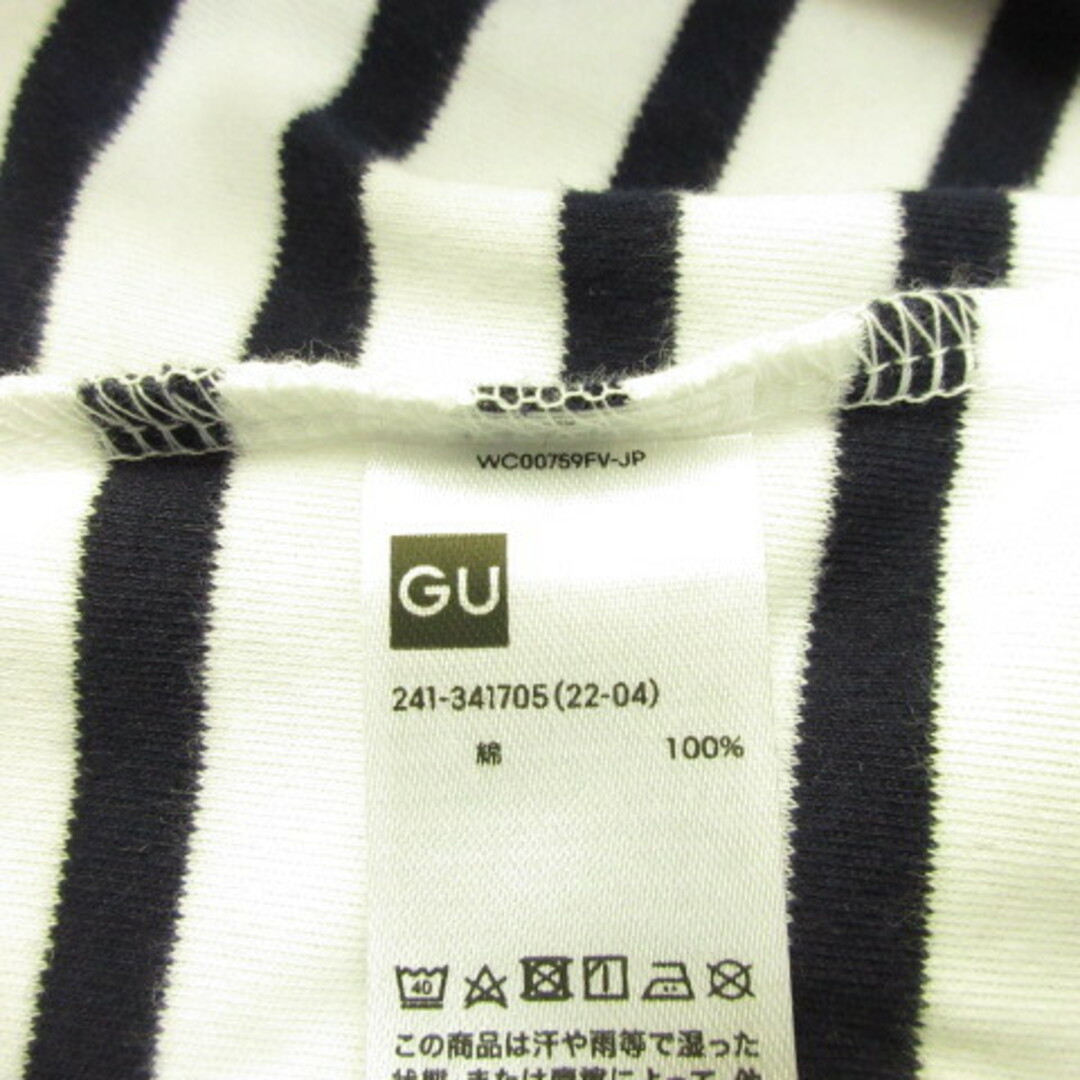 GU(ジーユー)のジーユー GU コットンボーダーミニTシャツ 半袖 紺 白 S *A630 レディースのトップス(Tシャツ(半袖/袖なし))の商品写真
