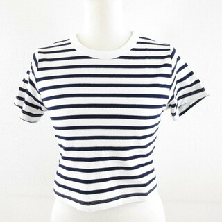 ジーユー(GU)のジーユー GU コットンボーダーミニTシャツ 半袖 紺 白 S *A630(Tシャツ(半袖/袖なし))