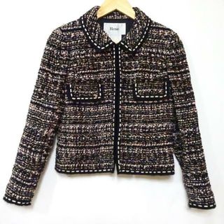 ルネ(René)のRene(ルネ) ジャケット サイズ36 S レディース美品  - 黒×ピンクベージュ×マルチ 長袖/ツイード/ジップアップ/オールシーズン(その他)