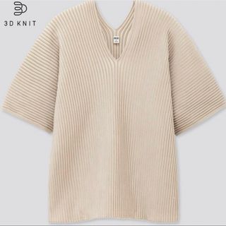 ユニクロ(UNIQLO)のUNIQLO 3Dコットン サマーニット Ｖネック セーター ニット 五分袖(カットソー(半袖/袖なし))