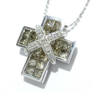LES ESSENTIELLES(レエッセンシャル) ネックレス美品  - K18WG×ブラウンダイヤモンド×ダイヤモンド クロス(十字架)(ネックレス)