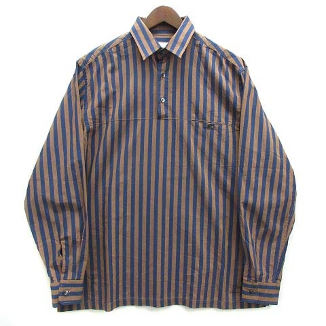 BEAMS(ビームス)のビームス BEAMS ロンドンストライプ プルオーバー シャツ 長袖 茶 紺 M メンズのトップス(シャツ)の商品写真