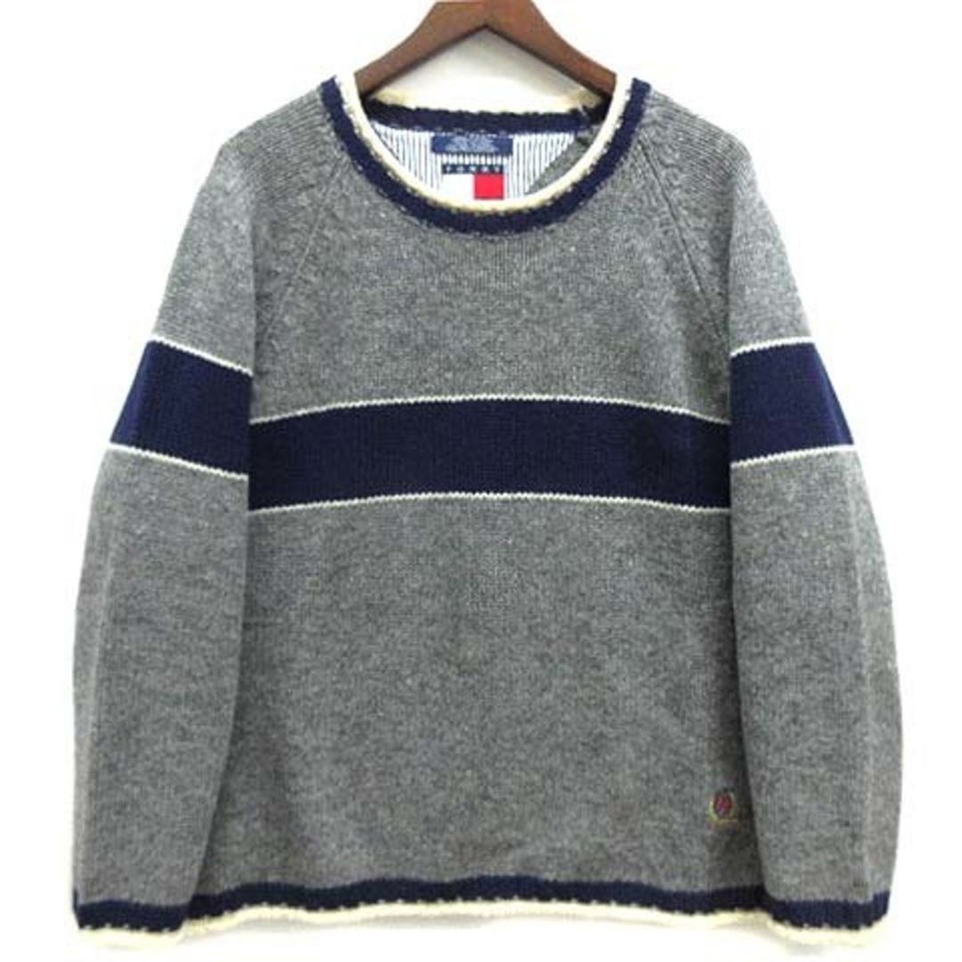 TOMMY HILFIGER(トミーヒルフィガー)のトミーヒルフィガー シェットランドウール ニット セーター 長袖 グレー 紺 M メンズのトップス(ニット/セーター)の商品写真