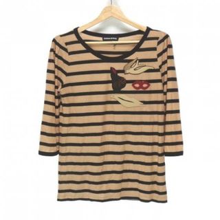 ソニアリキエル(SONIA RYKIEL)のSONIARYKIEL(ソニアリキエル) 七分袖Tシャツ サイズM レディース - ライトブラウン×黒×マルチ ボーダー/ラインストーン/肩パッド(Tシャツ(長袖/七分))