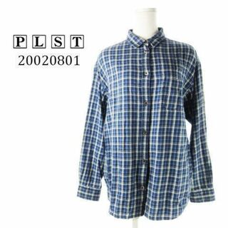 プラステ(PLST)のプラステ ピーチスキンコットンチェックシャツ 2 青 230509CK7A(シャツ/ブラウス(長袖/七分))