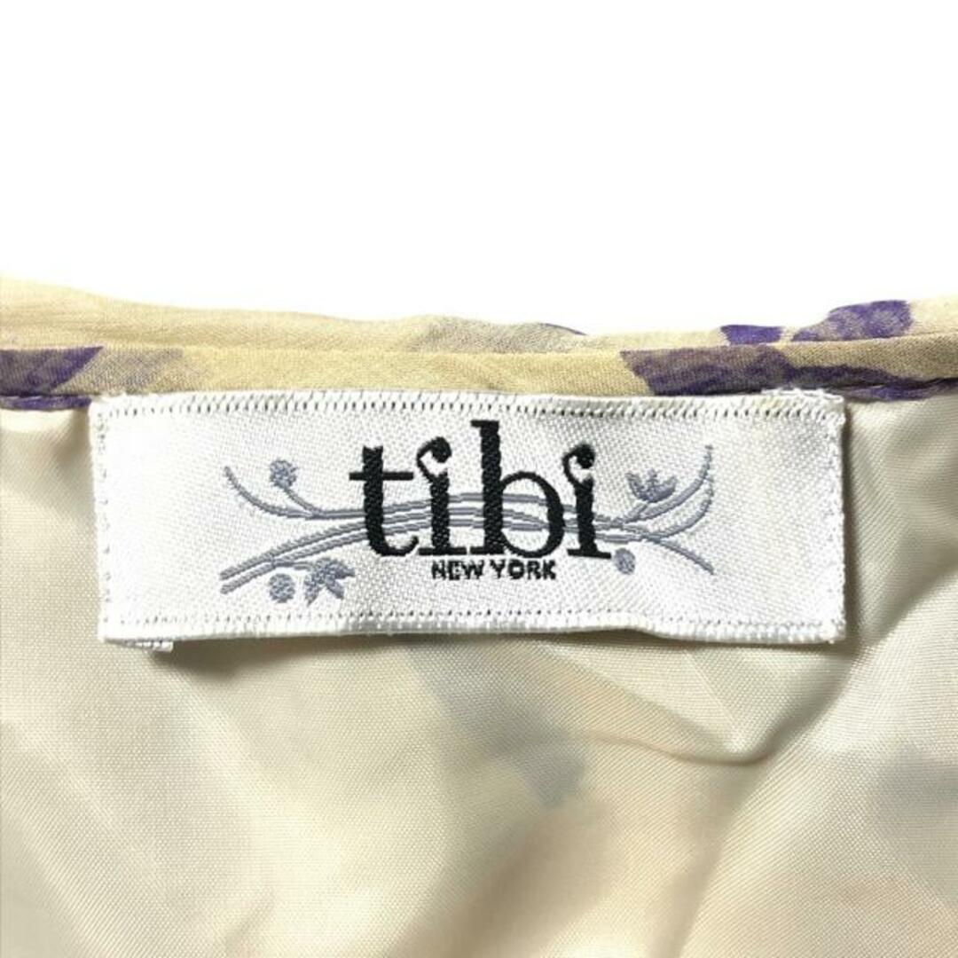 tibi(ティビ) ワンピース サイズ2 S レディース - ベージュ×パープル 半袖/ミニ/カシュクール/鳥/フリル レディースのワンピース(その他)の商品写真