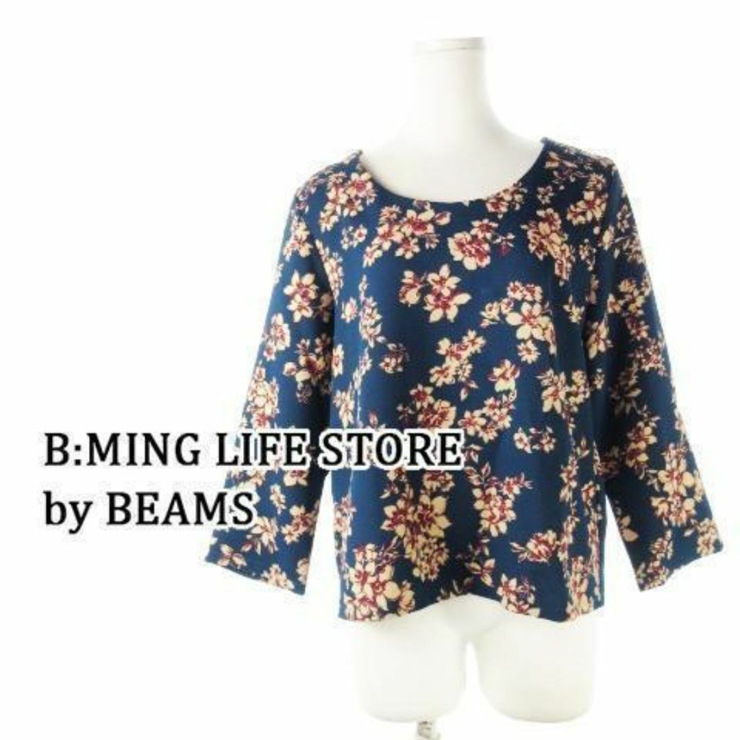 B:MING LIFE STORE by BEAMS(ビーミング ライフストア バイ ビームス)のビーミング レトロフラワー七分袖カットソー M 青 230509CK9A レディースのトップス(カットソー(長袖/七分))の商品写真