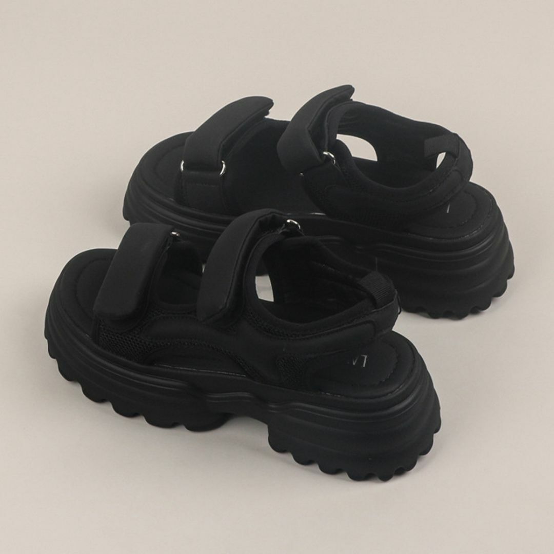 厚底サンダル スポーツサンダル 美脚 夏 5cmヒール ベルクロ スポサン レディースの靴/シューズ(サンダル)の商品写真