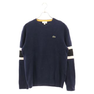 ラコステ(LACOSTE)のLACOSTE ラコステ アームボーダーデザイン コットンウール クルーネック ニット セーター ネイビー AH8544(ニット/セーター)