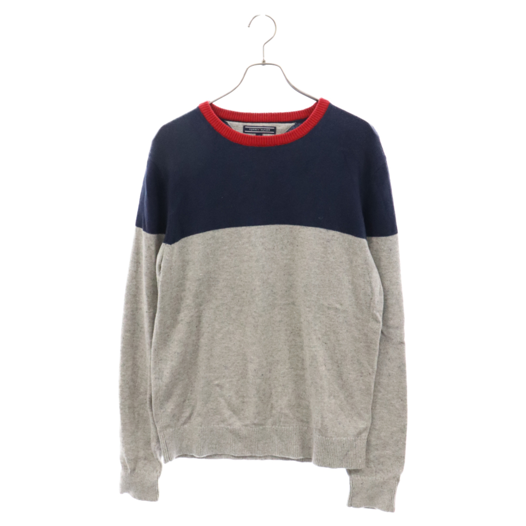 TOMMY HILFIGER(トミーヒルフィガー)のTOMMY HILFIGER トミーヒルフィガー カラー切り替え コットン ニット セーター グレー メンズのトップス(ニット/セーター)の商品写真