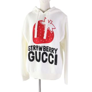 グッチ(Gucci)の美品◎GUCCI グッチ 22SS 615061 ストロベリー スタッズ プルオーバー パーカー ホワイト S イタリア製 正規品 レディース(パーカー)