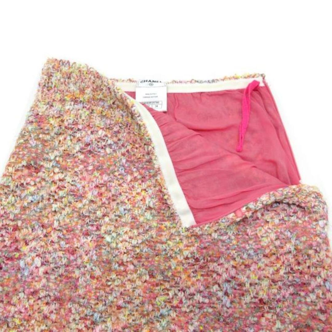 CHANEL(シャネル)のCHANEL(シャネル) スカート サイズ34 S レディース美品  P46102 ピンク×オレンジ×マルチ ツイード/ラメ/スパンコール ポリエステル、ナイロン レディースのスカート(その他)の商品写真