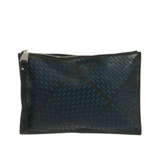 ボッテガヴェネタ(Bottega Veneta)のBOTTEGA VENETA(ボッテガヴェネタ) クラッチバッグ パンチング B08253754Q 黒×ブルー カーフレザー(クラッチバッグ)