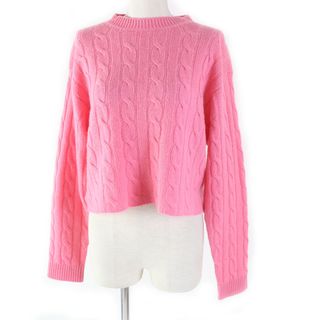 miumiu - 未使用品◎MIUMIU ミュウミュウ 22AW MML645 ROUND NECK KNITS ラウンド ネック ニット カシミヤ100％ クロップド丈 ケーブル編み 長袖 ニット ピンク 38 イタリア製 正規品 レディース