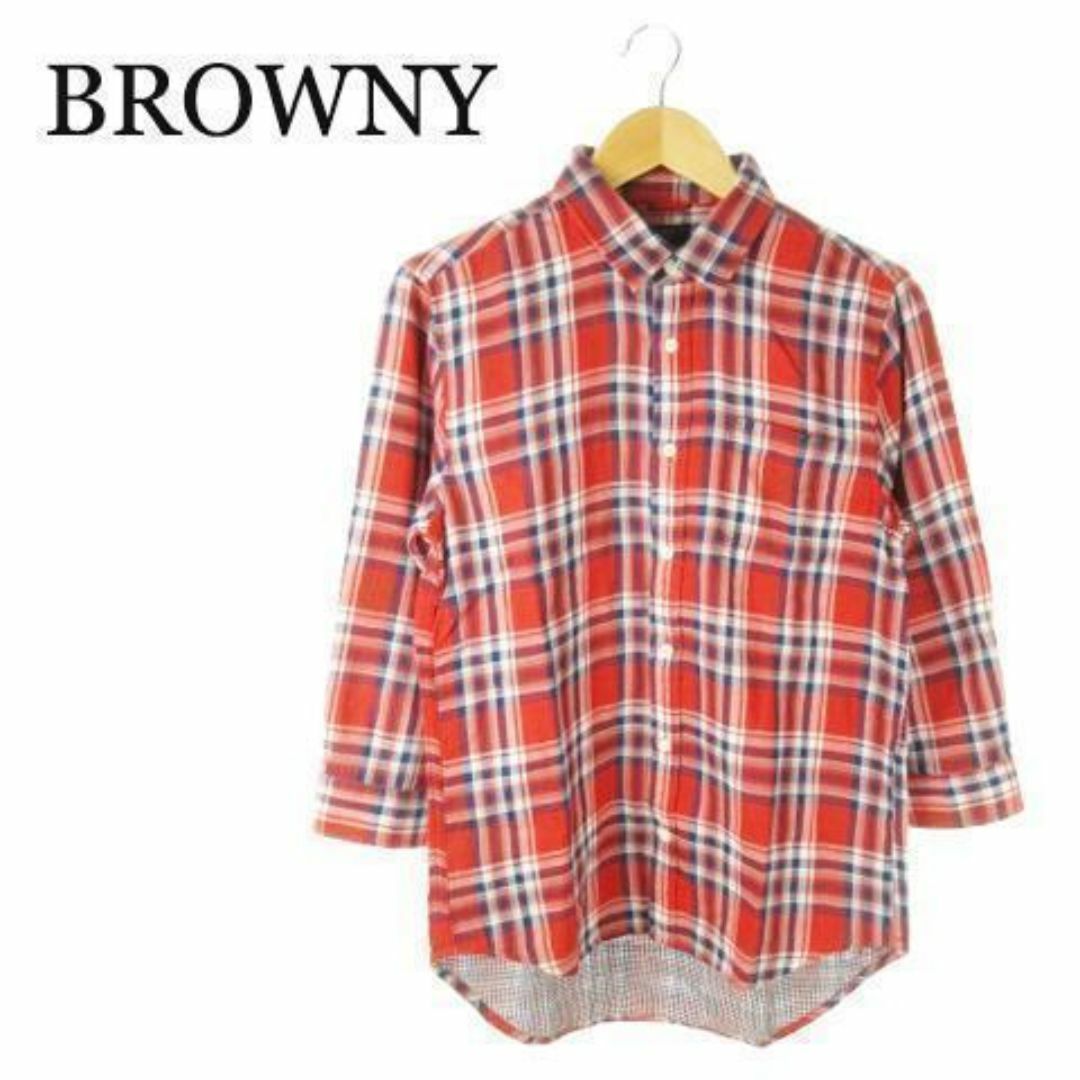 BROWNY(ブラウニー)のブラウニー 七分袖シャツ チェック コットン L 赤 230529AO5A メンズのトップス(シャツ)の商品写真