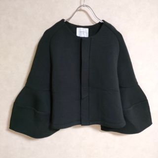 AMERI TOWER SLEEVE BLOUSON サイズF ノーカラージャケット ブラック レディース アメリ【中古】4-0315M△(ノーカラージャケット)