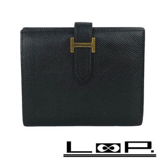 エルメス(Hermes)の■中古■　エルメス ベアン コンパクト エプソン 二つ折り 財布 ブラック ゴールド レザー U刻 【110610】(財布)