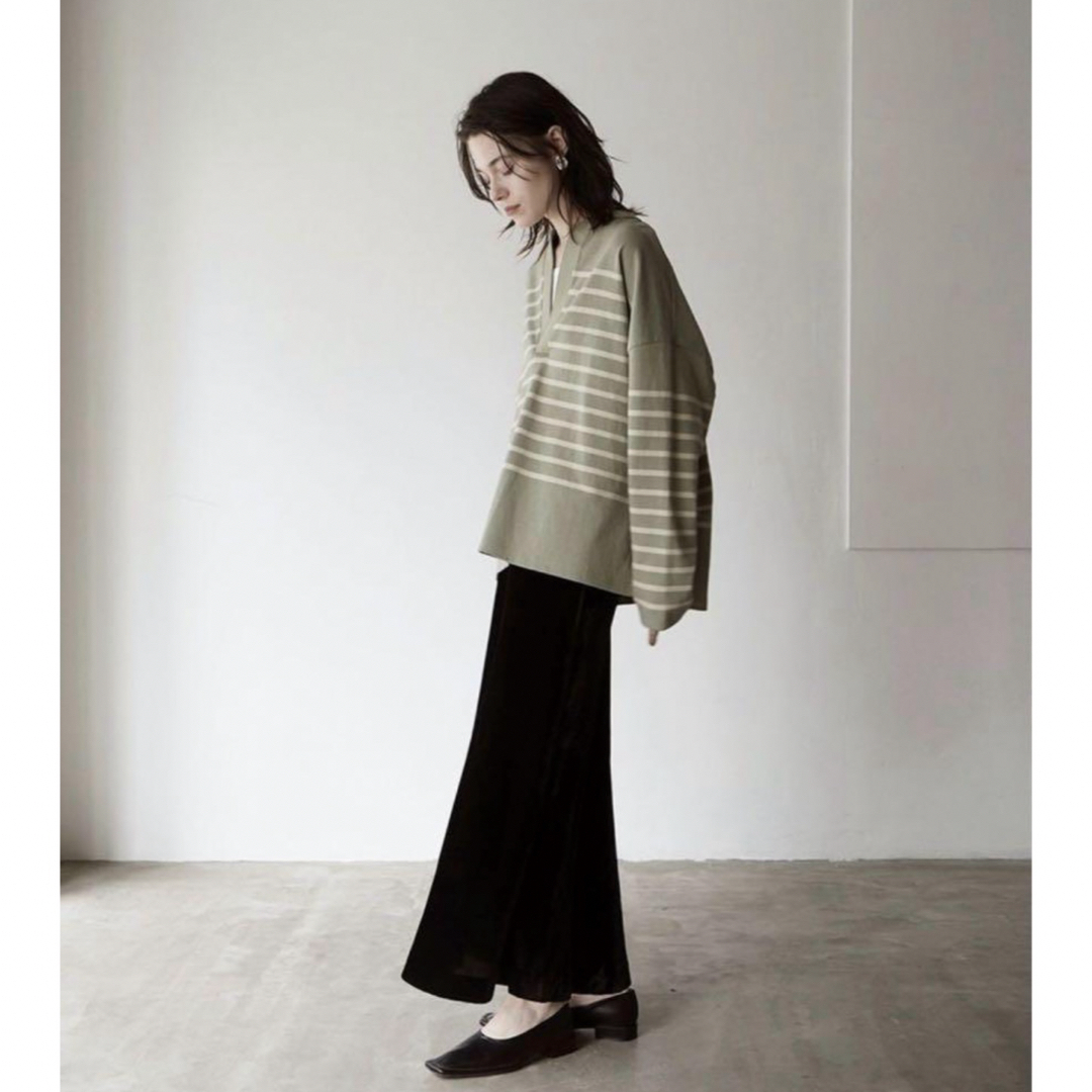 CLANE(クラネ)のCLANE WIDE HENRY NECK BORDER TOPS MINT レディースのトップス(カットソー(長袖/七分))の商品写真