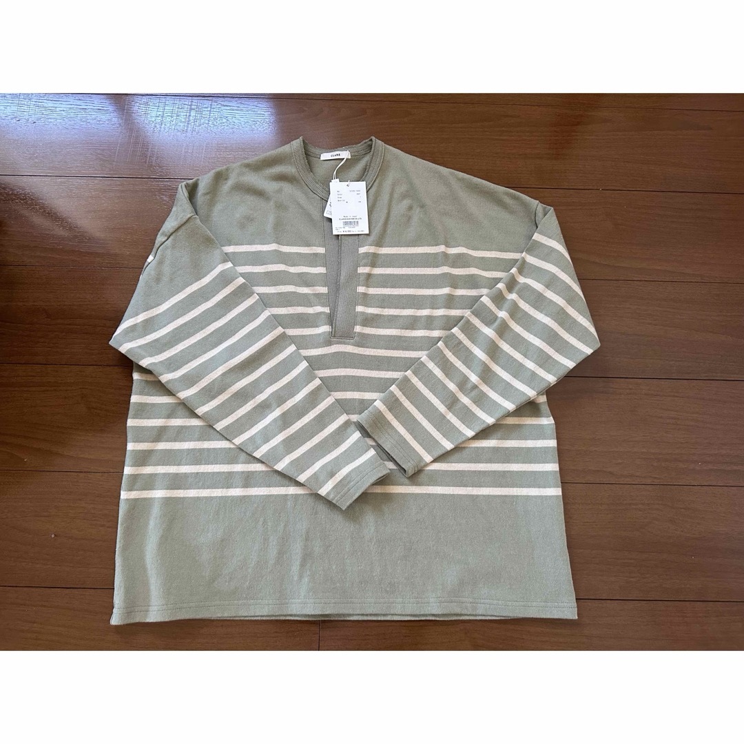 CLANE(クラネ)のCLANE WIDE HENRY NECK BORDER TOPS MINT レディースのトップス(カットソー(長袖/七分))の商品写真