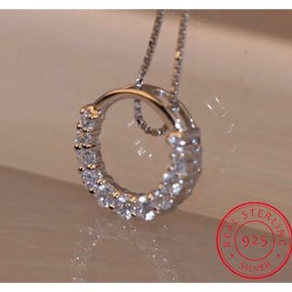 ✨可愛い人気✨サークルCZダイヤモンドネックレス　silver925  美品a2(ネックレス)