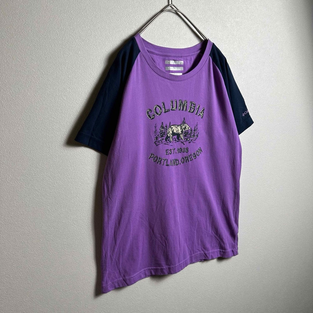 Columbia(コロンビア)のコロンビア　ラグランTシャツ　半袖　Lサイズ　アニマルプリント　パープル　紫色 メンズのトップス(Tシャツ/カットソー(半袖/袖なし))の商品写真