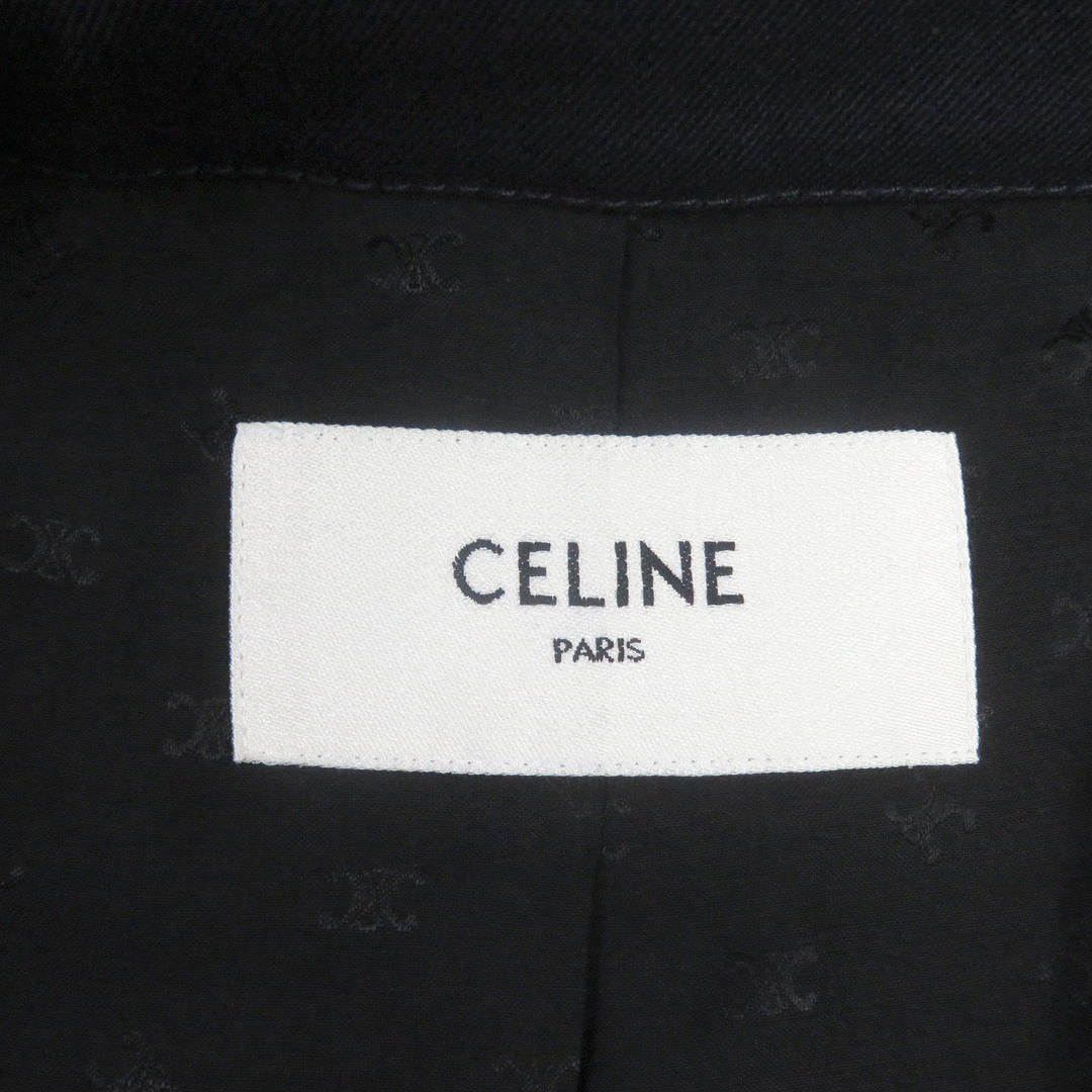 celine(セリーヌ)の美品□CELINE セリーヌ 20SS 2M391959C ウール 裏地トリオンフ総柄 ロゴ金ボタン ダブルブレスト ウエスタントレンチコート ダークネイビー 52 ハンガー付き イタリア製 正規品 メンズ メンズのジャケット/アウター(トレンチコート)の商品写真