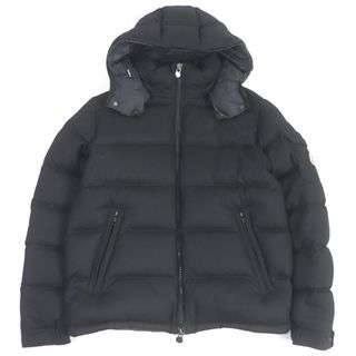 モンクレール(MONCLER)の美品□MONCLER モンクレール 22-23AW MONTGENEVRE モンジュネーブル  ウール ロゴワッペン WZIP フーデッド ダウンジャケット パフィージャケット ブラック 3 正規品 メンズ(ダウンジャケット)