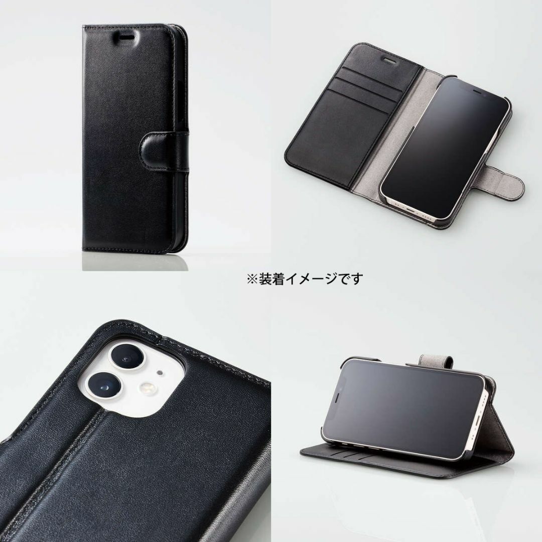 iPhone 12 mini 用 抗菌 手帳型ケース ステッチ ブラック スマホ/家電/カメラのスマホアクセサリー(iPhoneケース)の商品写真