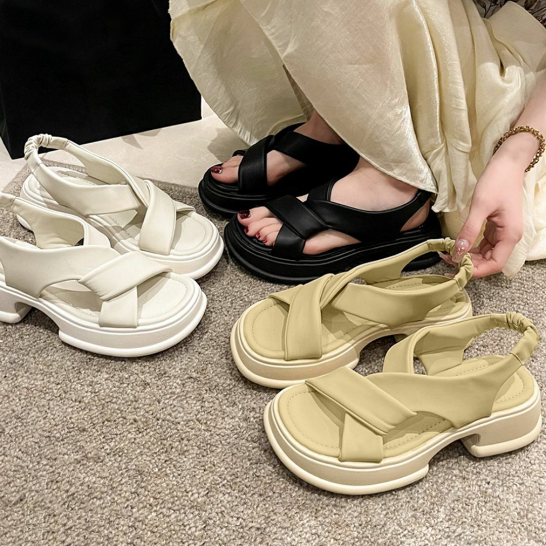 厚底サンダル クロスベルト 美脚 韓国夏 4.5cm クロスサンダル レディースの靴/シューズ(サンダル)の商品写真