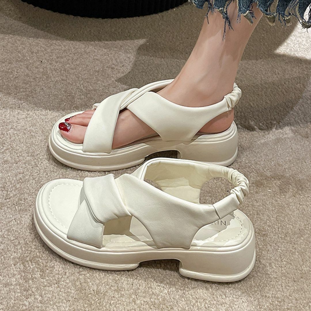 厚底サンダル クロスベルト 美脚 韓国夏 4.5cm クロスサンダル レディースの靴/シューズ(サンダル)の商品写真