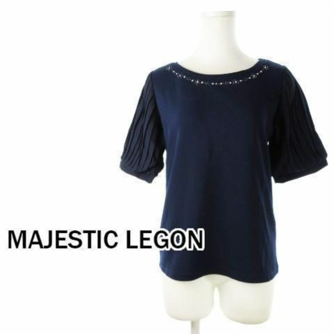 MAJESTIC LEGON(マジェスティックレゴン)のマジェスティックレゴン 切替ストレッチカットソー M 紺 230530CK10A レディースのトップス(カットソー(半袖/袖なし))の商品写真