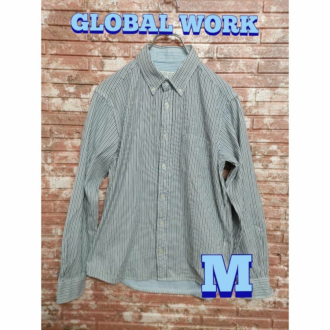 GLOBAL WORK(グローバルワーク)のグローバルワーク ストライプ柄 長袖 コットン ボタンダウンシャツ 白 M メンズのトップス(シャツ)の商品写真