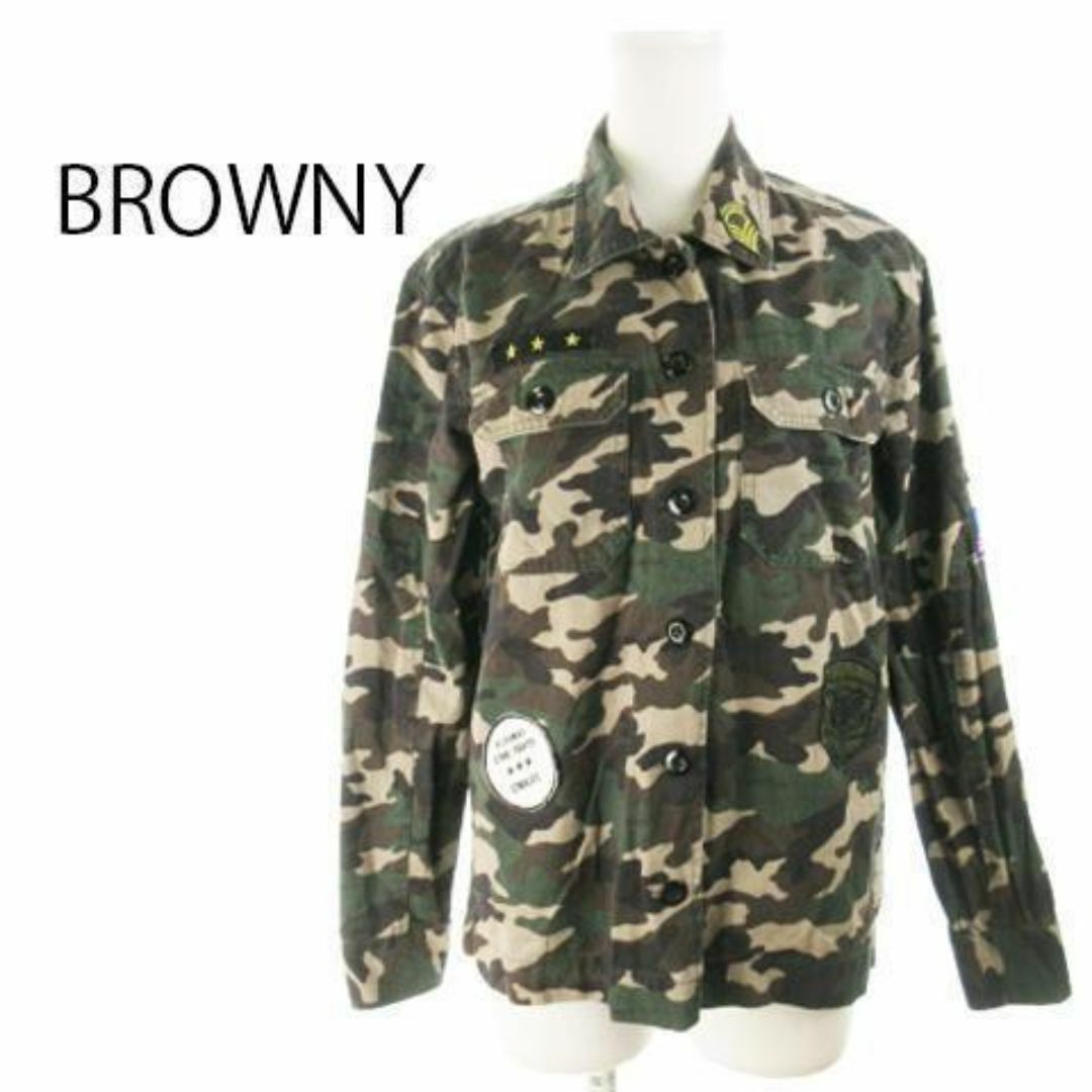 BROWNY(ブラウニー)のブラウニー ジャケット ミリタリー 迷彩柄 ワッペン 230601AH5A レディースのジャケット/アウター(ミリタリージャケット)の商品写真