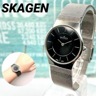 スカーゲン(SKAGEN)の美品■稼働 スカーゲン 腕時計 シルバー バンド 綺麗 ユニセックス 編み込み(腕時計)