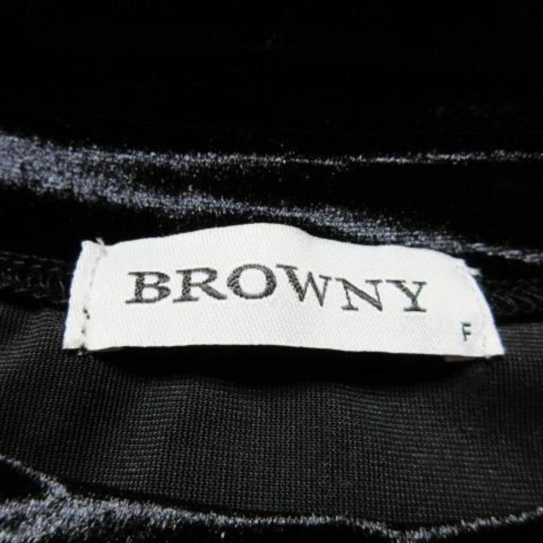 BROWNY(ブラウニー)のブラウニー 短か丈七分袖ベロアカットソー F 黒 230602CK19A レディースのトップス(カットソー(長袖/七分))の商品写真