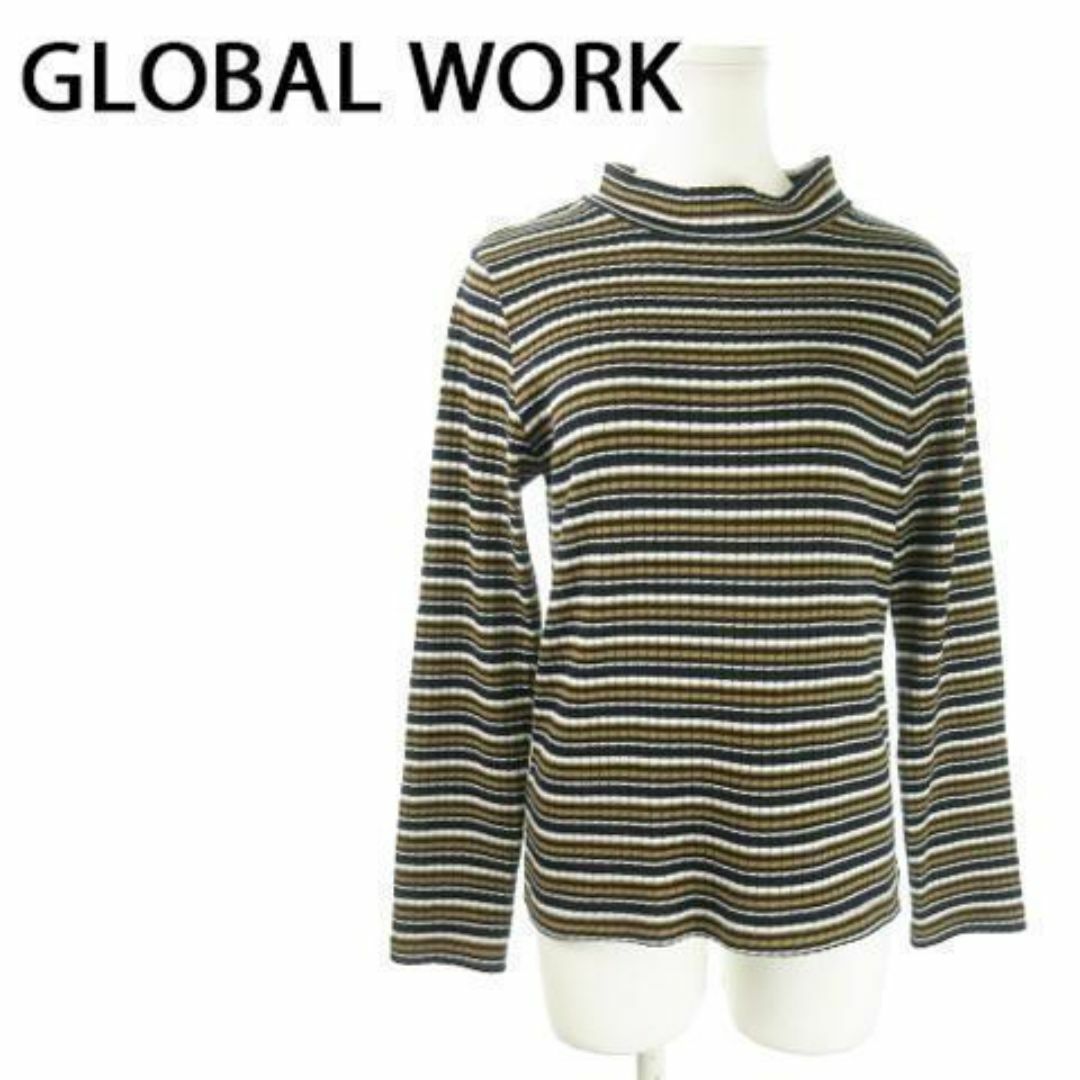 GLOBAL WORK(グローバルワーク)のグローバルワーク 長袖リブカットソー ボーダー M 紺 230628AO6A レディースのトップス(カットソー(長袖/七分))の商品写真